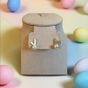 Bunny Pearl Drop Studs • Easter Gift • Spring Jewelry